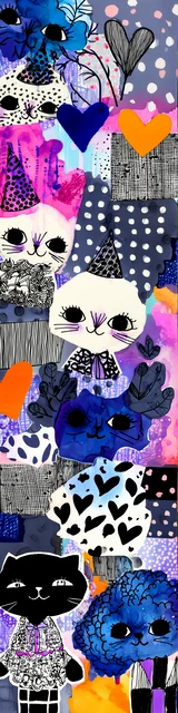 Free kawaii cats bookmark featuring cats with daisy hearts and black hearts